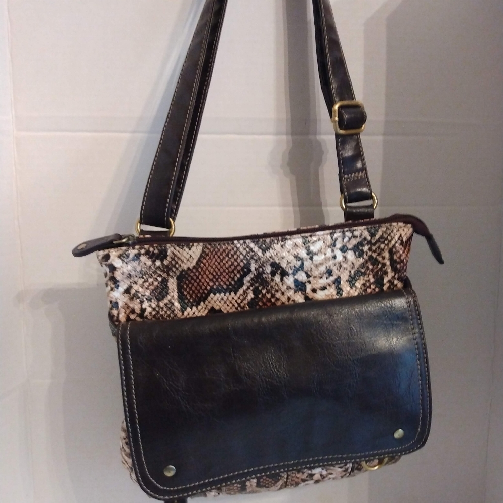 Baciami Snakeskin Print Leather Shoulder Purse
